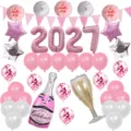 2027 Neujahr Party Dekoration Ballon Set mit Champagner Flasche und rosa weißen Ballons - 2027 Neujahrsset in Bonbonrosa