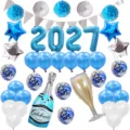 2027 Neujahr Party Luftballons Set Dekoration Champagner Flasche Banner SKU - 2027 Neujahrsset in Bonbonblau