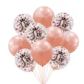 Detailansicht des roségoldenen 18. Geburtstag Konfetti Ballon Sets mit Krone und Zifferndruck. - Digital 18 Stil / 10er Pack