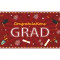 Banner de fondo de graduación con diseño Congratulations GRAD para decoración de fiesta - 180x110cm / Estilo de Textura Radial Rojo Profundo (BYHB05)