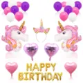 Einhorn Geburtstag Party Luftballons Set mit Haarreif und goldenen Buchstaben für Kinder Feier - Rosa Gold Einhorn Kombi
