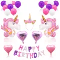 Einhorn Haarreif Folienballons Kinder Geburtstag Party Dekoration Set für die Feier. - Rosa Einhorn Prinzessin Kombi