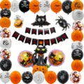 Halloween ballonnenset met latex- en folieballonnen en banner voor feestdecoratie. - Halloween pompoen zwaluwstaart banner set E