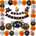 Halloween Ballon Set Spinne Geist Kürbis Alufolie Luftballons Party Deko Zubehör Set - Halloween-Kürbis-Schwalbenschwanz-Banner-Set C