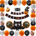 Halloween Ballon Dekorationsset mit Spinne Fledermaus Kürbis Folienballons und Banner Girlande. - Halloween-Kürbis-Schwalbenschwanz-Banner-Set A