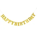 Gold glitter paper happy birthday banner uppercase letter garland party hanging decoration - Gold With Card