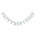Silver glitter paper Happy Birthday letter banner, elegant party hanging decoration. - Silver With Card