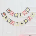 Kids birthday party banner, cute cartoon firefighter swallowtail paper flag set for celebration. - Red Hat Doll (Firefighter Cartoon) / 55.00g,55g