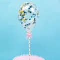 Confetti balloon cake topper for birthday party, 5 inch clear latex balloon with decorative stick. - 5 Pieces/Pack / Black