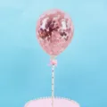 Confetti balloon cake topper with rose gold sequins and pink bow for birthday party decoration. - 5 Pieces/Pack / Rose Gold