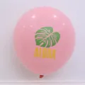 Hawaiian party pink latex balloon with tropical monstera leaf print and aloha text 12 inch. - Pink Monstera Leaf / 12 Inch