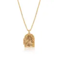 Exquisito collar con colgante de puerta de arco de fantasía en tono dorado, diseño detallado. - Collar de relicario de puerta mágica tallada