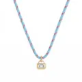 Stainless steel geometric cubic zirconia colorful cord pendant necklace for women fashion - Square Zirconia Necklace / Blue Red Cord Square Rhinestone