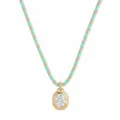 Stainless steel geometric zircon multi-color cord necklace, elegant 18k gold plated jewelry. - Round Rhinestone Necklace / Mint Orange Cord Round Rhinestone