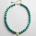 Elegante turquoise kraal sleutelbeenketting met gouden ketting, veelzijdige mode sieraden. - Halskettingen met turquoise en ronde strass-steentjes