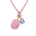 Detailed close-up of the pink leather cord necklace featuring an oval pink pendant and purple stone charm. - Pink Purple Geometric Stone Pink Leather Rope Necklace
