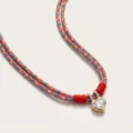 Detail view of the sparkling heart pendant and colorful braided cord necklace design. - Red Cord Heart Double-Layer Necklace / Red