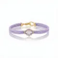 Elegant paars gevlochten koordarmband met smaragdgeslepen zirkonia en gouden details. - Paars Touw Vierkante Strass