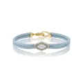 Prachtige dubbel gevlochten koordarmband met markies zirkonia en verstelbare gouden sluiting. - Blauw Touw Marquise Strass