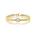Dubbel geweven armband met een ovaal zirkonium en een elegant gouden sluitingsdetail. - Geel Touw Ovale Strass