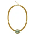 Gold-tone braided cord necklace with large oval green crystal pendant for women trendy fashion jewelry - Ginger Yellow Rope Oval Zirconia Necklace