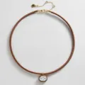 Modieuze bruine koord choker halsketting met ovale zirkonia hanger 18k verguld nu - Bruin Ovaal