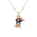 Schattige tekenfilm kat hanger ketting met gouden kralen en emaille viool muzikant design. - Viool Kat