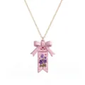 Februari geboortebloem strik ketting roestvrij staal kleurrijke bloemen hanger cadeau - Kettingen met geboortebloemkaart voor februari