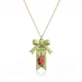 Collier de fleurs de naissance d'août chaîne dorée pendentif nœud vert bijou cadeau - Colliers carte fleur de naissance d'août