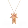 Collier nœud ruban fleur de naissance d'octobre en acier inoxydable or rose, bijou floral. - Colliers carte fleur de naissance d'octobre