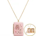 Gold-tone chain necklace with pink enamel ballet locket pendant, featuring miniature studio interior. - Ballet Dance Scene / Gold