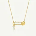 Collier épingle de sûreté rose plaqué or exquis avec zircone étincelant et pendentif cœur perle. - Collier fleur épingle de juin