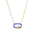 Collar de cadena dorada con un colgante de candado ovalado con motivo de porcelana azul y blanca. - Estilo Eslabón Rectangular Oval Strass / Dorado