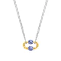 Collar de acero inoxidable con cuentas de porcelana azul y diseño de empalme chic. - Estilo Ovalado Empalmado en Capas / Bicolor Oro y Plata