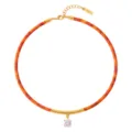 Colorful braided cord necklace with curved gold metal tube and solitaire crystal pendant - Orange Rope Round Style
