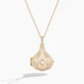 Gold garlic locket necklace with heart mother of pearl pendant, delicate botanical jewelry. - Heart Garlic Opening Necklace