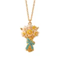 Collar de metal chapado en oro con un delicado colgante de ramo de flores esmaltado. - Flor de Nacimiento de Diciembre