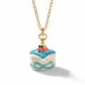 Detailed view of the cute cat enamel pendant necklace featuring a delicate opening box charm. - Blue Bow Two Cats Locket Necklace