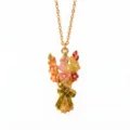 Collar de cadena dorada con colgante de ramo de flores de esmalte colorido y lazo. - Flor de Nacimiento de Agosto