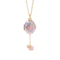 Gold-plated oval locket necklace with enamel pink floral heart and cute sheep pendant. - Blue Heart Opening Sheep Necklaces