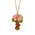 Exquisito collar de ramo de flores de esmalte con colgante de lazo, cadena dorada elegante. - Flor de Nacimiento de Julio