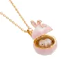 Exquisite gold-plated openable pink rabbit locket pendant necklace closeup detail shot. - Pink Rabbit Opening Necklaces