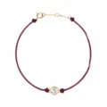 Minimalistische bordeauxrode koord ketting met gouden geometrische zirkonia hanger voor dames - Ronde hanger / Fuchsia