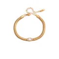 Gouden roestvrijstalen slangketting armband met markies zirkoon detailweergave zicht. - Marquise Slangenbot Stijl