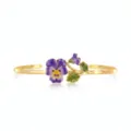 Gold-plated enamel pansy flower open cuff bracelet, elegant floral jewelry for women. - Purple Pansy