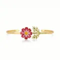 Detailed view of gold plated stainless steel enamel cosmos flower open cuff bracelet - Red Wildflower