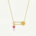 Magnifique collier épingle de sûreté doré avec pendentif cœur rose et fleur délicate. - Collier fleur épingle d'octobre