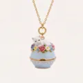 Exquisite gold-plated cat egg pendant necklace with colorful enamel flowers for women fashion. - Blue Cat Flower Cluster Locket Necklaces