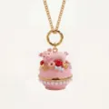 Cute pink pig enamel easter egg pendant necklace with gold chain and sweet dessert charms. - Pink Piggy Dessert Locket Necklaces