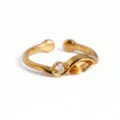 Anillo abierto minimalista de acero inoxidable chapado en oro 18K con dos piedras circón. - Anillo de Noviembre